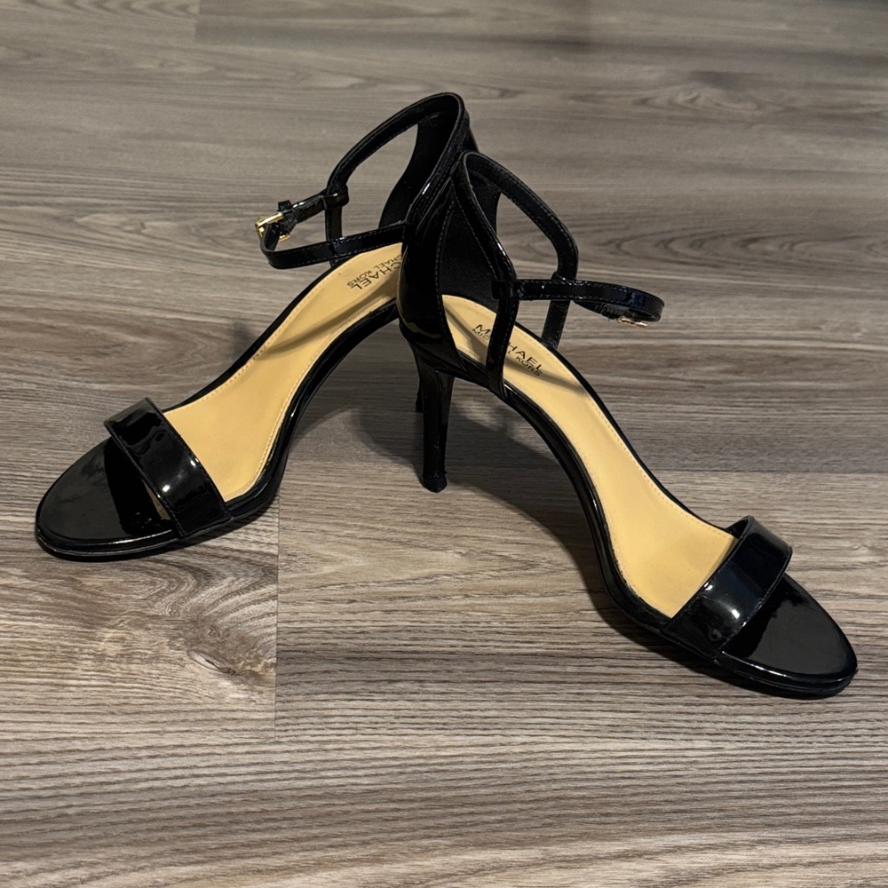 Michael Kors Black Patent Ankle-Strap Open-Toe Heels